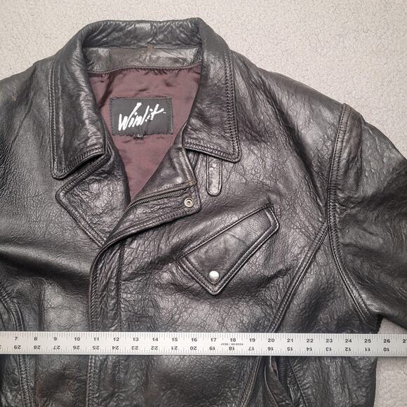 VTG Winlit Leather Jacket Large Black Motorcycle Biker Asymmetrical Bomber 90s - Picture 9 of 12